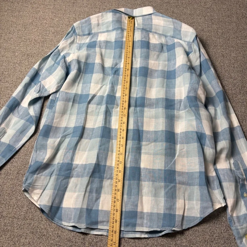 Banana Republic Linen Shirt Mens M Camden Fit Blue Gingham Button-Down Sleeve